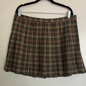 Wilfred (Aritzia) Green and Brown Pleated Plaid Mini Skirt